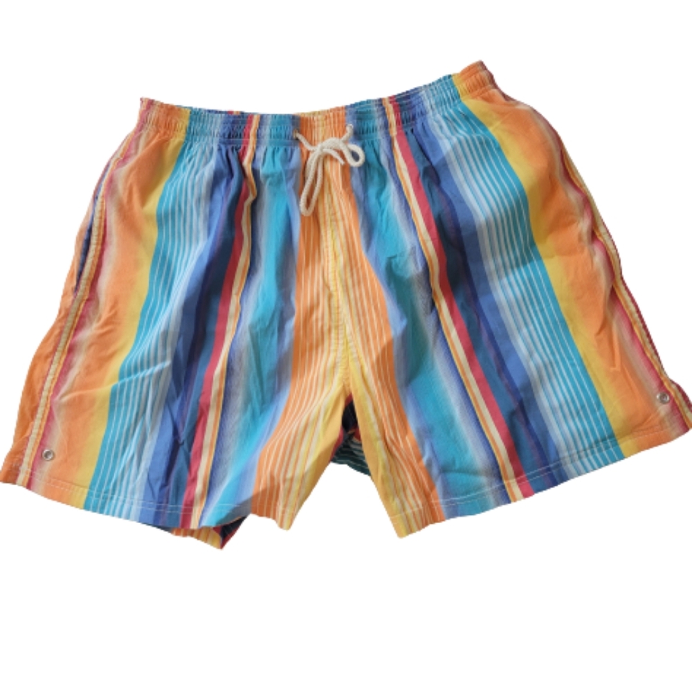 Faconnable Mens Swimtrunks Bathing Suit Multi Color Stripped Pattern Size L
